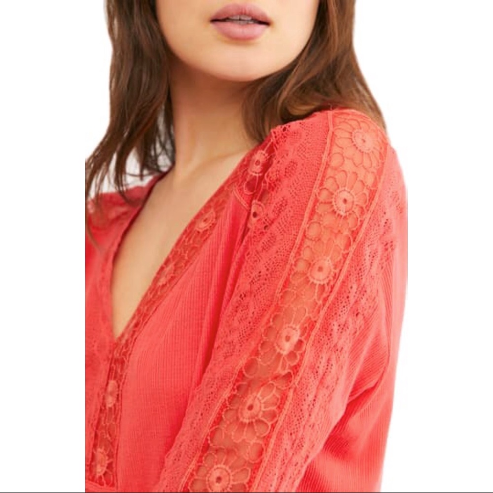 Free People Lola Lace Trim V-Neck Top